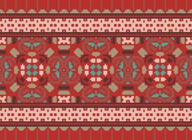Cross Stitch Embroidery. Ethnic Patterns. Native Style. Traditional Design for texture, textile, fabric, clothing, Knitwear, print. Geometric Pixel Horizontal Seamless Vector. vector