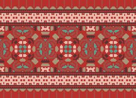 Cross Stitch Embroidery. Ethnic Patterns. Native Style. Traditional Design for texture, textile, fabric, clothing, Knitwear, print. Geometric Pixel Horizontal Seamless Vector. vector