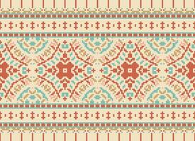Cross Stitch Embroidery. Ethnic Patterns. Native Style. Traditional Design for texture, textile, fabric, clothing, Knitwear, print. Geometric Pixel Horizontal Seamless Vector. vector