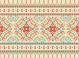 Cross Stitch Embroidery. Ethnic Patterns. Native Style. Traditional Design for texture, textile, fabric, clothing, Knitwear, print. Geometric Pixel Horizontal Seamless Vector. vector