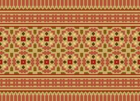 Cross Stitch Border. Embroidery Cross Stitch. Ethnic Patterns. Geometric Ethnic Indian pattern. Native Ethnic pattern.Texture Textile Fabric Clothing Knitwear print. Pixel Horizontal Seamless Vector. vector