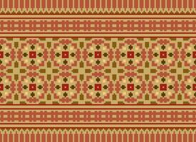 Cross Stitch Border. Embroidery Cross Stitch. Ethnic Patterns. Geometric Ethnic Indian pattern. Native Ethnic pattern.Texture Textile Fabric Clothing Knitwear print. Pixel Horizontal Seamless Vector. vector