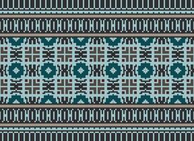 A Floral pixel art pattern on grey background.geometric ethnic oriental embroidery vector illustration. pixel style, abstract background, cross stitch.design for texture, fabric, cloth, scarf, print