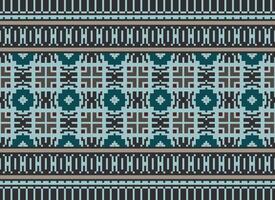 A Floral pixel art pattern on grey background.geometric ethnic oriental embroidery vector illustration. pixel style, abstract background, cross stitch.design for texture, fabric, cloth, scarf, print