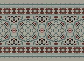 Pixel Cross Stitch pattern with Floral Designs. Traditional cross stitch needlework. Geometric Ethnic pattern, Embroidery, Textile ornamentation, fabric, Hand stitched pattern, pixel art. vector