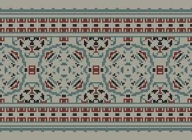 Pixel Cross Stitch pattern with Floral Designs. Traditional cross stitch needlework. Geometric Ethnic pattern, Embroidery, Textile ornamentation, fabric, Hand stitched pattern, pixel art. vector