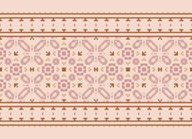 Pixel Cross Stitch pattern with Floral Designs. Traditional cross stitch needlework. Geometric Ethnic pattern, Embroidery, Textile ornamentation, fabric, Hand stitched pattern, pixel art. vector