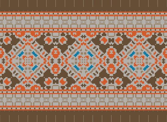 Pixel traditional ethnic pattern paisley flower Ikat background abstract Aztec African Indonesian Indian seamless pattern for fabric print cloth dress carpet curtains and sarong