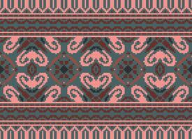 Cross Stitch Embroidery. Ethnic Patterns. Native Style. Traditional Design for texture, textile, fabric, clothing, Knitwear, print. Geometric Pixel Horizontal Seamless Vector. vector