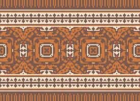 Cross Stitch Border. Embroidery Cross Stitch. Ethnic Patterns. Geometric Ethnic Indian pattern. Native Ethnic pattern.Texture Textile Fabric Clothing Knitwear print. Pixel Horizontal Seamless Vector. vector