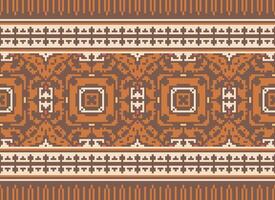 Cross Stitch Border. Embroidery Cross Stitch. Ethnic Patterns. Geometric Ethnic Indian pattern. Native Ethnic pattern.Texture Textile Fabric Clothing Knitwear print. Pixel Horizontal Seamless Vector. vector