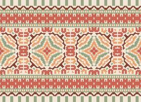 Cross Stitch Border. Embroidery Cross Stitch. Ethnic Patterns. Geometric Ethnic Indian pattern. Native Ethnic pattern.Texture Textile Fabric Clothing Knitwear print. Pixel Horizontal Seamless Vector. vector