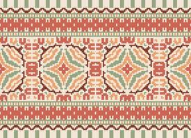 Cross Stitch Border. Embroidery Cross Stitch. Ethnic Patterns. Geometric Ethnic Indian pattern. Native Ethnic pattern.Texture Textile Fabric Clothing Knitwear print. Pixel Horizontal Seamless Vector. vector