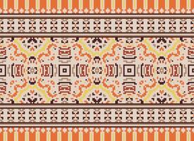 Cross Stitch Border. Embroidery Cross Stitch. Ethnic Patterns. Geometric Ethnic Indian pattern. Native Ethnic pattern.Texture Textile Fabric Clothing Knitwear print. Pixel Horizontal Seamless Vector. vector