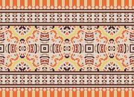 Cross Stitch Border. Embroidery Cross Stitch. Ethnic Patterns. Geometric Ethnic Indian pattern. Native Ethnic pattern.Texture Textile Fabric Clothing Knitwear print. Pixel Horizontal Seamless Vector. vector