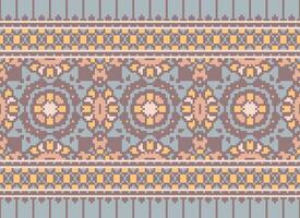 Pixel Ethnic pattern vector background. seamless pattern traditional, Design for background, wallpaper, Batik, fabric, carpet, clothing, wrapping, and textile.ethnic pattern Vector illustration.
