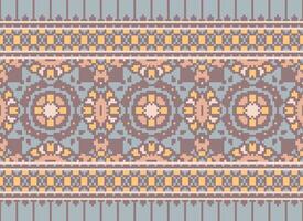 Pixel Ethnic pattern vector background. seamless pattern traditional, Design for background, wallpaper, Batik, fabric, carpet, clothing, wrapping, and textile.ethnic pattern Vector illustration.