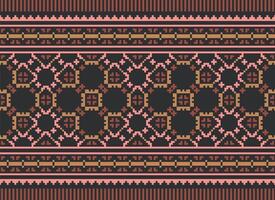 Cross Stitch pattern with Floral Designs. Traditional cross stitch needlework. Geometric Ethnic pattern, Embroidery, Textile ornamentation, fabric, Hand stitched pattern, Cultural stitching pixel art. vector