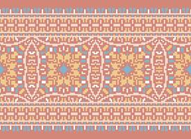 Cross Stitch Embroidery. Ethnic Patterns. Native Style. Traditional Design for texture, textile, fabric, clothing, Knitwear, print. Geometric Pixel Horizontal Seamless Vector. vector