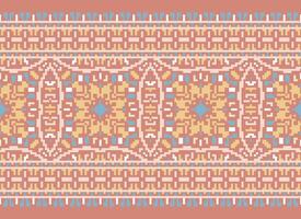 Cross Stitch Embroidery. Ethnic Patterns. Native Style. Traditional Design for texture, textile, fabric, clothing, Knitwear, print. Geometric Pixel Horizontal Seamless Vector. vector