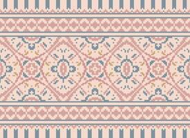 Pixel Ethnic pattern vector background. seamless pattern traditional, Design for background, wallpaper, Batik, fabric, carpet, clothing, wrapping, and textile.ethnic pattern Vector illustration.