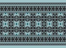 A Floral pixel art pattern on grey background.geometric ethnic oriental embroidery vector illustration. pixel style, abstract background, cross stitch.design for texture, fabric, cloth, scarf, print