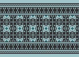 A Floral pixel art pattern on grey background.geometric ethnic oriental embroidery vector illustration. pixel style, abstract background, cross stitch.design for texture, fabric, cloth, scarf, print