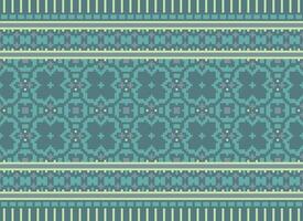 Cross Stitch pattern with Floral Designs. Traditional cross stitch needlework. Geometric Ethnic pattern, Embroidery, Textile ornamentation, fabric, Hand stitched pattern, Cultural stitching pixel art. vector