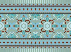 Cross Stitch Border. Embroidery Cross Stitch. Ethnic Patterns. Geometric Ethnic Indian pattern. Native Ethnic pattern.Texture Textile Fabric Clothing Knitwear print. Pixel Horizontal Seamless Vector. vector