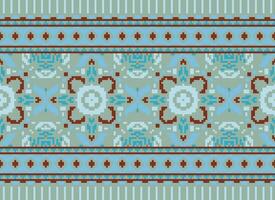 Cross Stitch Border. Embroidery Cross Stitch. Ethnic Patterns. Geometric Ethnic Indian pattern. Native Ethnic pattern.Texture Textile Fabric Clothing Knitwear print. Pixel Horizontal Seamless Vector. vector