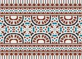 Pixel Embroidery ethnic pattern, Vector Geometric ornate background, Cross stitch retro zigzag style, pattern knitting continuous, Design for textile, fabric, ceramic, digital print