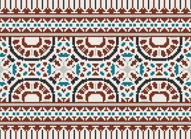 Pixel Embroidery ethnic pattern, Vector Geometric ornate background, Cross stitch retro zigzag style, pattern knitting continuous, Design for textile, fabric, ceramic, digital print