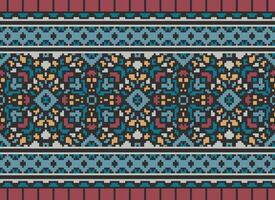 Pixel Embroidery ethnic pattern, Vector Geometric ornate background, Cross stitch retro zigzag style, pattern knitting continuous, Design for textile, fabric, ceramic, digital print