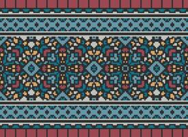 Pixel Embroidery ethnic pattern, Vector Geometric ornate background, Cross stitch retro zigzag style, pattern knitting continuous, Design for textile, fabric, ceramic, digital print