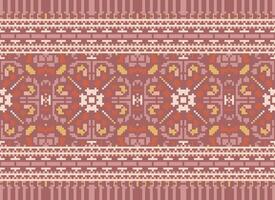 Cross Stitch Embroidery. Ethnic Patterns. Native Style. Traditional Design for texture, textile, fabric, clothing, Knitwear, print. Geometric Pixel Horizontal Seamless Vector. vector