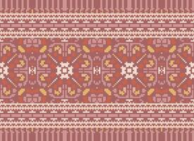 Cross Stitch Embroidery. Ethnic Patterns. Native Style. Traditional Design for texture, textile, fabric, clothing, Knitwear, print. Geometric Pixel Horizontal Seamless Vector. vector