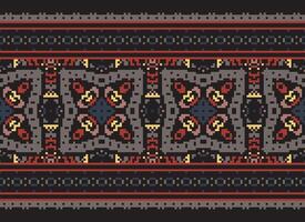 Pixel Embroidery ethnic pattern, Vector Geometric ornate background, Cross stitch retro zigzag style, pattern knitting continuous, Design for textile, fabric, ceramic, digital print