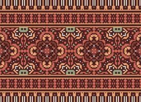 Nature vintages cross stitch traditional ethnic pattern paisley flower Ikat background abstract Aztec African Indonesian Indian seamless pattern for fabric print cloth dress carpet curtains and sarong vector