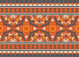 Pixel Ethnic pattern vector background. seamless pattern traditional, Design for background, wallpaper, Batik, fabric, carpet, clothing, wrapping, and textile.ethnic pattern Vector illustration.