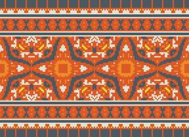 Pixel Ethnic pattern vector background. seamless pattern traditional, Design for background, wallpaper, Batik, fabric, carpet, clothing, wrapping, and textile.ethnic pattern Vector illustration.