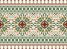 Pixel Ethnic pattern vector background. seamless pattern traditional, Design for background, wallpaper, Batik, fabric, carpet, clothing, wrapping, and textile.ethnic pattern Vector illustration.