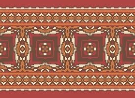 Pixel Ethnic pattern vector background. seamless pattern traditional, Design for background, wallpaper, Batik, fabric, carpet, clothing, wrapping, and textile.ethnic pattern Vector illustration.
