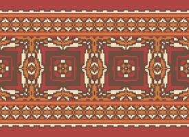 Pixel Ethnic pattern vector background. seamless pattern traditional, Design for background, wallpaper, Batik, fabric, carpet, clothing, wrapping, and textile.ethnic pattern Vector illustration.