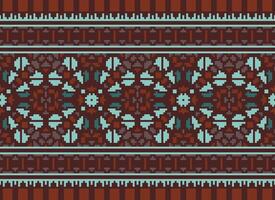 Pixel Ethnic pattern vector background. seamless pattern traditional, Design for background, wallpaper, Batik, fabric, carpet, clothing, wrapping, and textile.ethnic pattern Vector illustration.