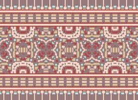 Pixel Ethnic pattern vector background. seamless pattern traditional, Design for background, wallpaper, Batik, fabric, carpet, clothing, wrapping, and textile.ethnic pattern Vector illustration.
