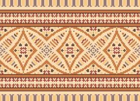 Pixel Ethnic pattern vector background. seamless pattern traditional, Design for background, wallpaper, Batik, fabric, carpet, clothing, wrapping, and textile.ethnic pattern Vector illustration.