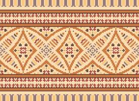 Pixel Ethnic pattern vector background. seamless pattern traditional, Design for background, wallpaper, Batik, fabric, carpet, clothing, wrapping, and textile.ethnic pattern Vector illustration.