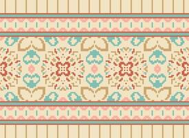 Pixel Ethnic pattern vector background. seamless pattern traditional, Design for background, wallpaper, Batik, fabric, carpet, clothing, wrapping, and textile.ethnic pattern Vector illustration.