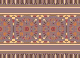 African Ikat Pixel floral paisley embroidery background. geometric ethnic oriental pattern traditional.Aztec style abstract vector illustration.design for texture,fabric,clothing,wrapping,carpet.