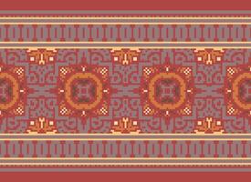Pixel Ethnic pattern vector background. seamless pattern traditional, Design for background, wallpaper, Batik, fabric, carpet, clothing, wrapping, and textile.ethnic pattern Vector illustration.